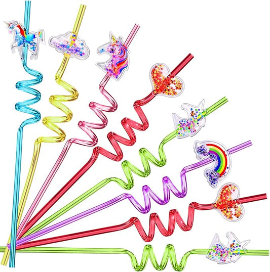24 Glitter Unicorn Birthday Party Supplies Drinking Straws Unicorn Love Heart Rainbow Cloud Shape Design for Unicorn Party Favors