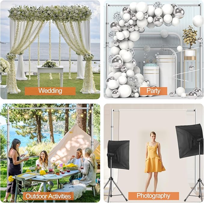 FUDESY Pipe and Drape Backdrop Stand Kit, 8.6x10ft Heavy Duty Backdrop Stand Adjustable Background Frame with Metal Base for Photography Wedding Parties Events Decoration