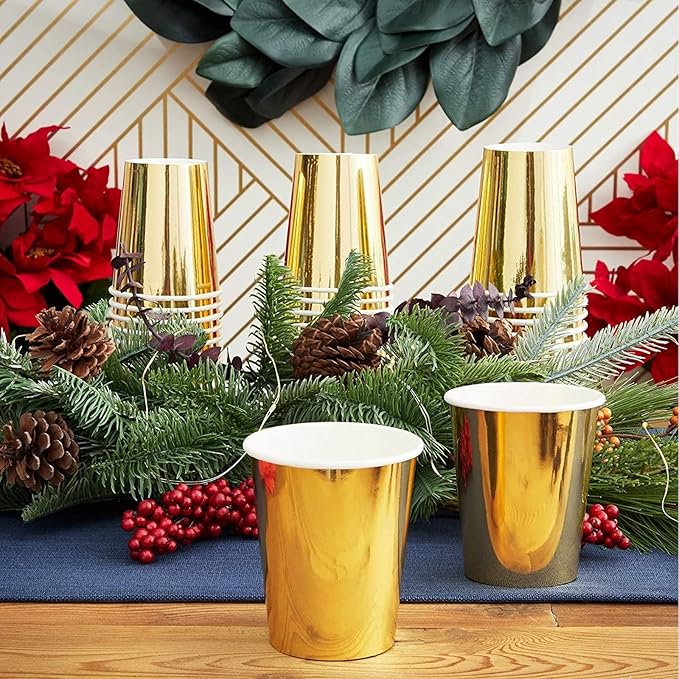 50 Pack 9oz Gold Party Disposable Cups for Hot Drinks, Party Supplies, Weddings, Bridal Showers