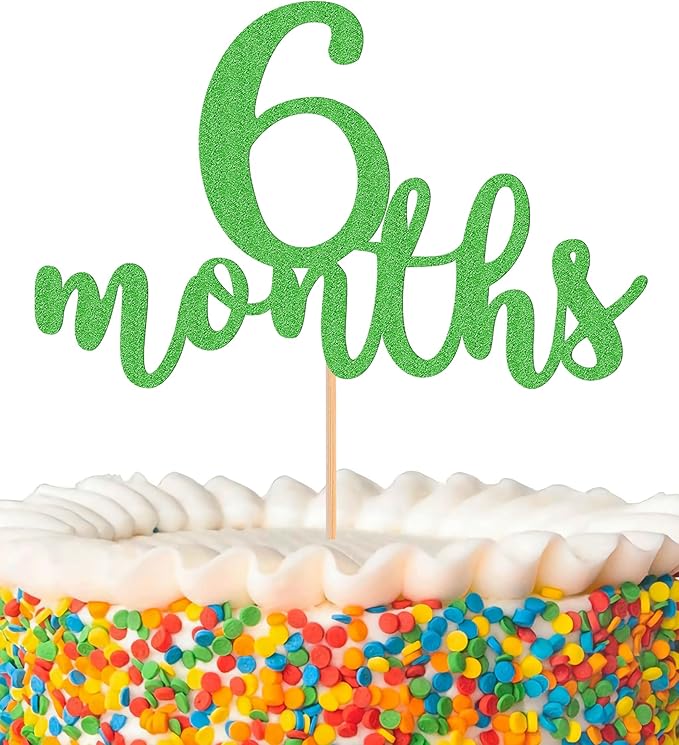 6 Months Cake Topper - Golden Glitter 1/2 Birthday Cake Decorations, Perfect for Baby Shower/Gender Reveal Party/Baby Party Photo Booth Props (Green)