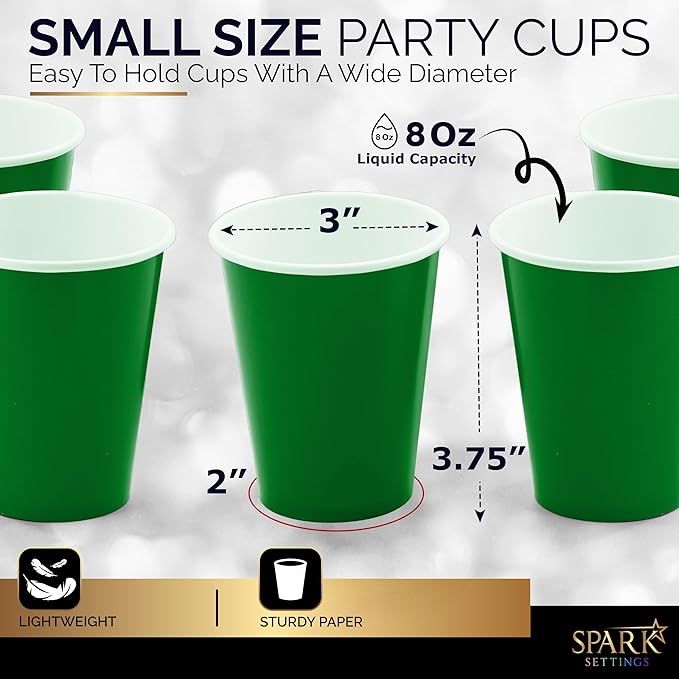 Disposable Paper Cups, 8 oz. Green Paper Coffee Cups, Strong and Sturdy Coffee Disposable Cups for Party, Wedding, Thanksgiving Day, Christmas, Halloween Hot Cups, Pack of 20