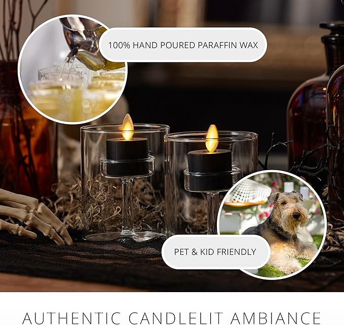 Luminara Set of 2 Moving Flame Flameless Tealight (1.4" x 2") Battery Operated Plastic LED Tea Light - Smooth Matte Finish- Black