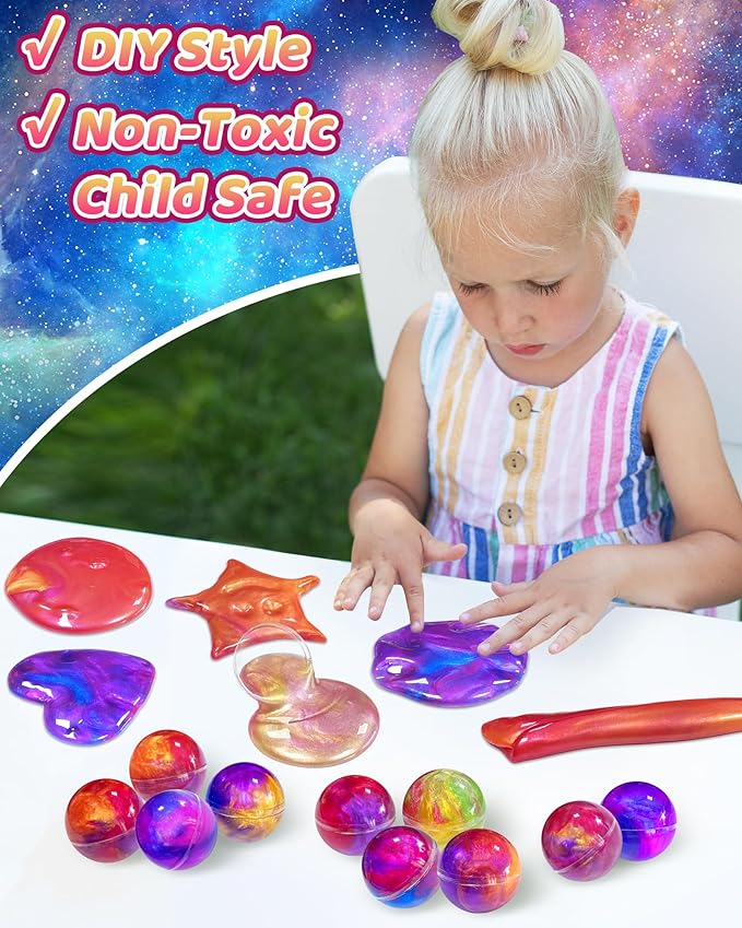 24 Pack Galaxy Slime Party Favors, Non-Sticky, Stress Relief Treasure Box Toys for Classroom Prizes Party Supplies, Student Gifts Goodie Bags Stocking Stuffers for Kids Boys Girls 4-8, 8-12