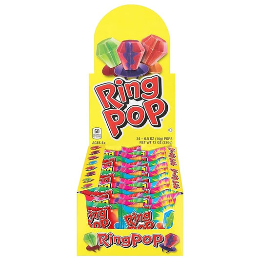 Ring Pop Individually Wrapped Bulk Lollipop Variety Party Pack – 24 Count Lollipop Suckers w/ Assorted Flavors - Fun Candy for Halloween Parties and Trick or Treating
