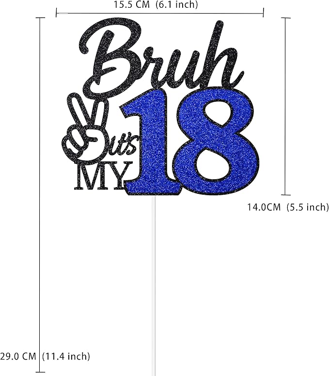 1 Pcs Bruh I'm 18 Cake Topper, Happy 18th Birthday Cake Pick, It's My 18th Birthday Party Decoration For Boys, Funny Boy Cheers To 18 Year Party Supply(Blue & Black)