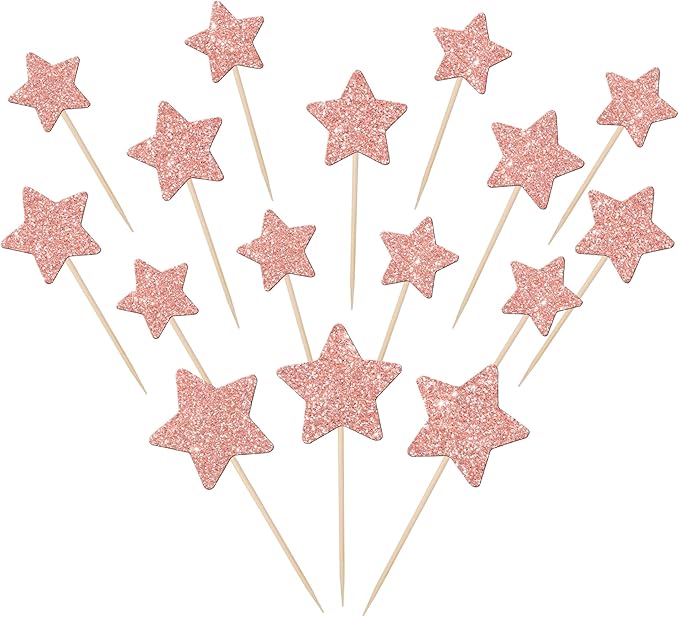 30 PCS Little Star Cupcake Toppers Glitter Twinkle Star Cupcake Picks Wedding Engagement Bridal Shower Baby Shower Birthday Party Cake Decorations Supplies Mixed Size Rose Gold