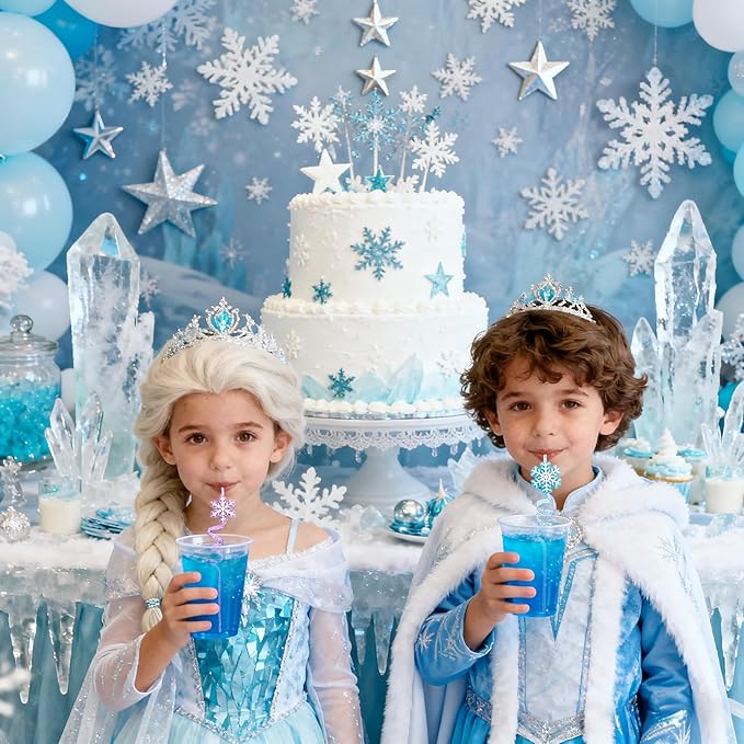 48PCS Pary Straws - 24 Christmas Straws and 24 Glitter Snowflake Straw for Party Favors Decors - Reusable Crazy Straw for Kids Winter Xmas Party Supplies, Plastic Drinking Straw for Kids New Year