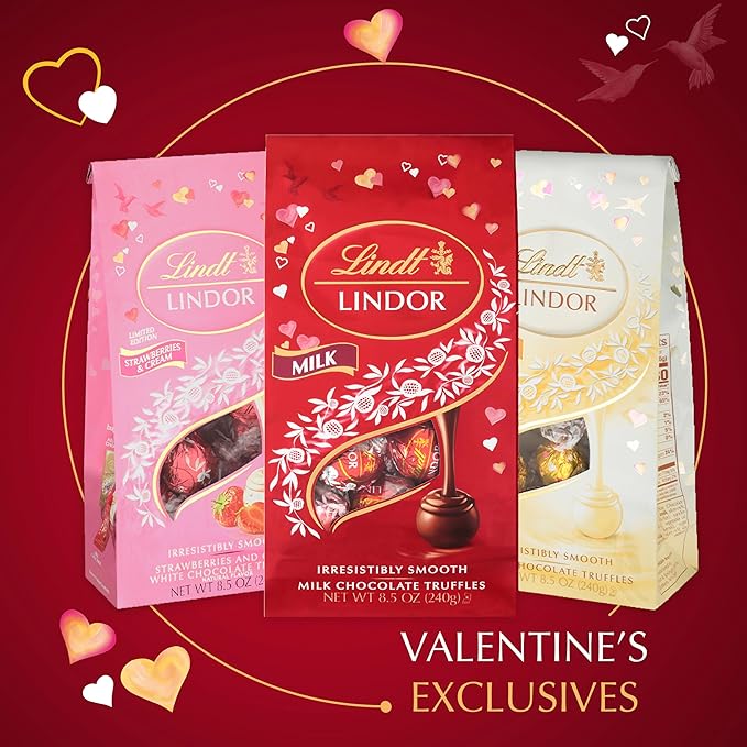 Lindt LINDOR Valentine's Milk Chocolate Candy Truffles Friend Heart, Milk Chocolate Candy with Milk Truffle Filling, 3 oz.