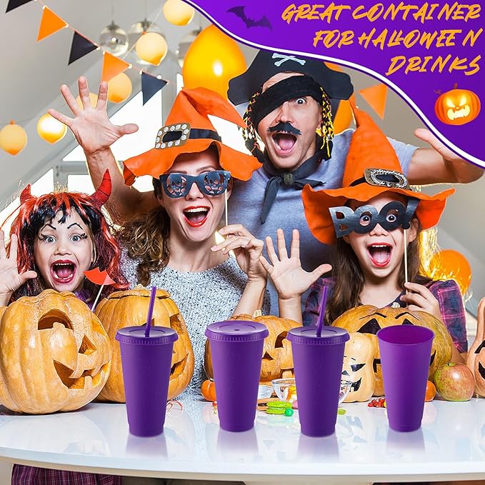 Honeydak 60 Pack Tumbler with Straw and Lid Bulk Cups for Gifts Glitter Plastic Coffee Cups 24-27 oz Reusable Water Bottle Iced Coffee Travel Mug Party Favors for Birthdays Travel (Purple)