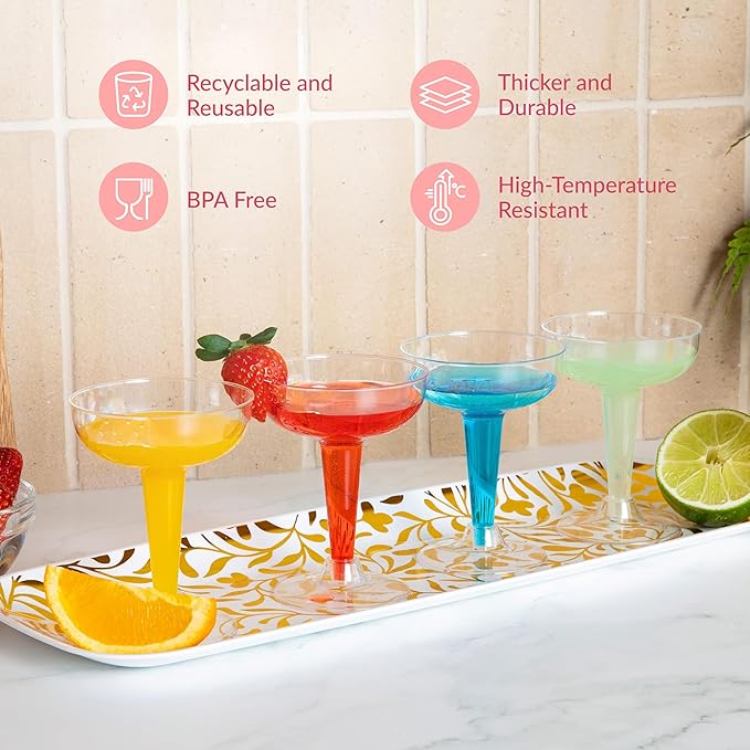 Prestee 24 Clear Plastic Coupe Glasses 4oz - Disposable Plastic Cocktail Cups, Martini Glasses, Margarita Glass, Champagne Glass for Parties, Cinco de Mayo, Taco Party, Weddings Decorations