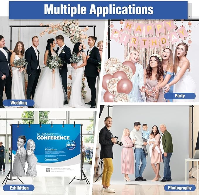 Heavy-Duty Backdrop Stand 10x8.5 ft, Upgrade Telescopic Adjustable Photography Backdrop Stand for Parties, Stage Decoration Stand with Clamps, Sandbags, Carring Bag
