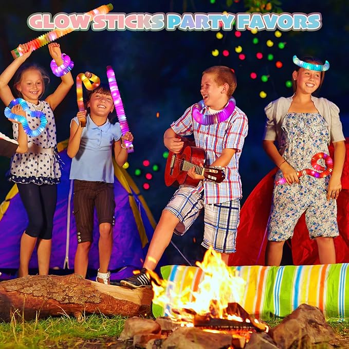36 Pack Glow Sticks Party Favors Light Up Pop Tubes Sensory Toys LED Glow Sticks Camping Necklaces Bracelets Birthday Goodie Bag Stuffers Classroom Prizes Gifts Halloween Easter