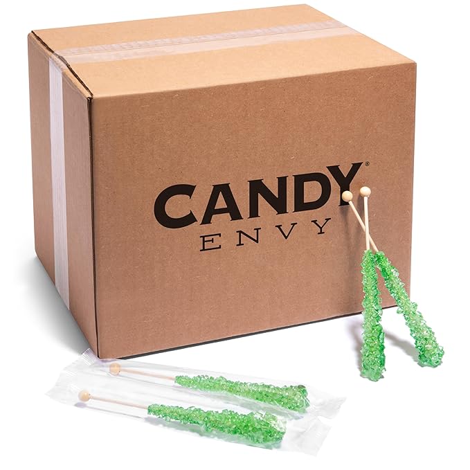 Green Rock Candy Sugar Sticks - Green Apple Flavored - 144 Individually Wrapped Candy Party Favors
