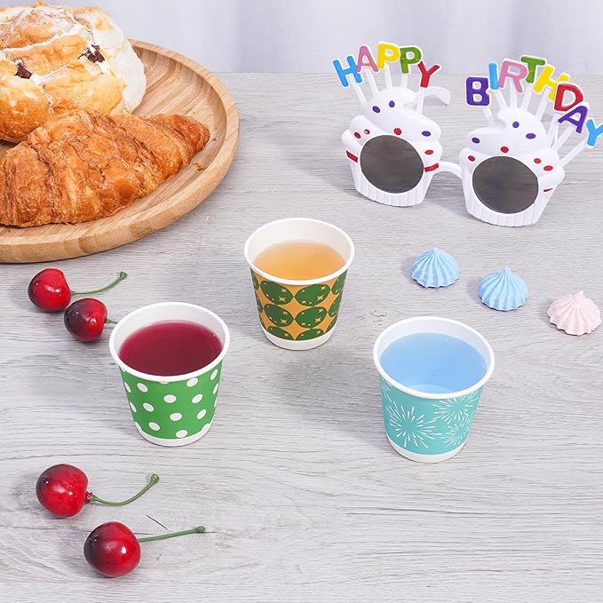 Tamone 600 Pack 3 oz Bathroom Cups, Small Paper Cups, Balloon Design Disposable Cups, Blue, Green, Orange, Mouthwash Cups for Party, Picnic, BBQ, Travel, Home and Event