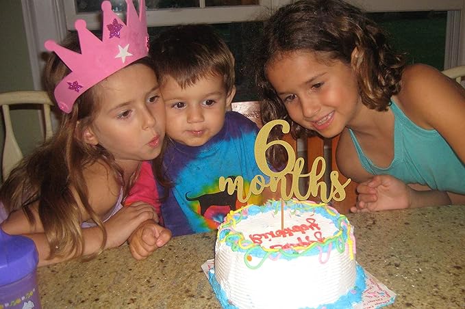 6 Months Cake Topper - Golden Glitter 1/2 Birthday Cake Decorations, Perfect for Baby Shower/Gender Reveal Party/Baby Party Photo Booth Props(6 Months Sign)