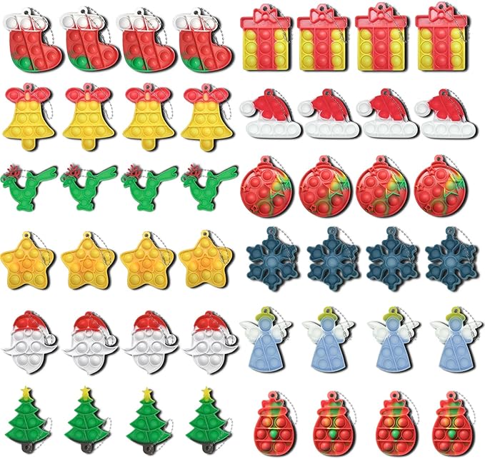48Pcs Christmas Mini Pop Keychain Fidget Toys, Christmas Day Gifts for Kids Mini Pop Bubble Christmas ,Party Favors Silicone Fidget Keychain Relieve Anxiety Stress Fidget Toy