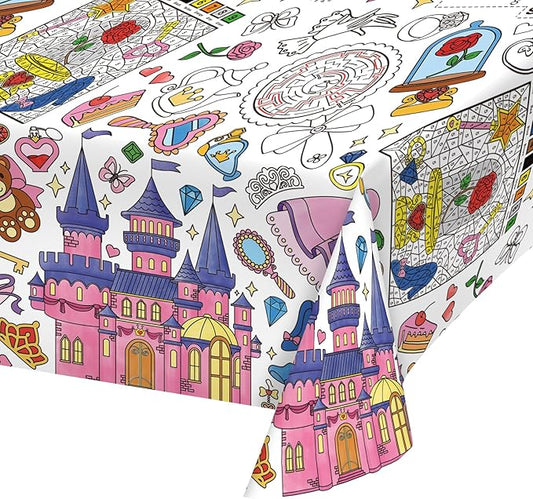 Gatherfun Princess Party Supplies Color-in Disposable Paper Tablecloth | 54x88 in Princess Party Decorations Set for Kids Birthday, School & Special Events