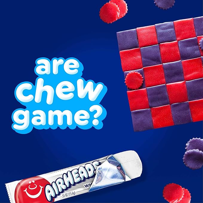 Airheads Full-Size Candy Bars, Taffy Candy Bulk Pack, Individually Wrapped, White Mystery Fruit Flavor Artificially Flavored, 36 Count Box