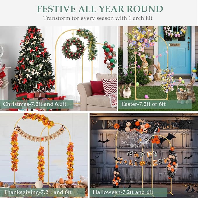 Wedding Arch Backdrop Stand 7.2FT, 6FT Set of 2, Gold Metal Balloon Arch kit Stand for Gender Reveal Ceremony Birthday Anniversary Bridal Graduation Party Event Decoration