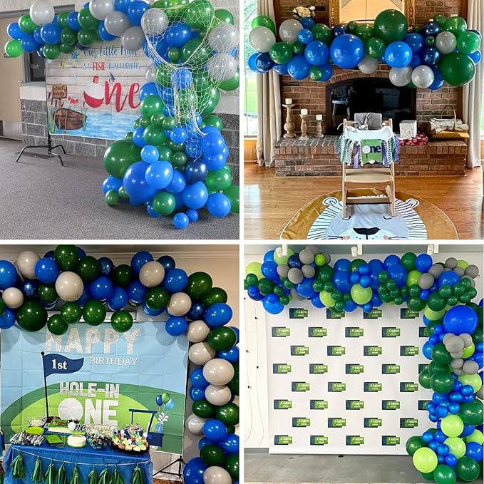 Balloons Green and Blue, 60Pcs 12 Inch Navy Blue Green White Latex Party Balloons for Kids Birthday, Jungle Safari Themed Party, Dinosaur Party Supplies, Baby Shower, Wedding, Anniversary