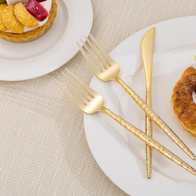 LIYH 102 Pcs Gold Plastic Silverware Cutlery Sets - Disposable Plastic Silverware Heavyduty, Disposable Utensil Sets, 34 of Each Forks, Knives & Spoons Flatware Set for Party Birthday