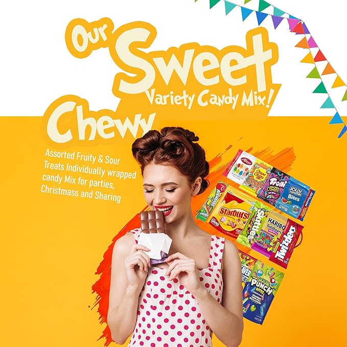 AGIF Sweet Variety Candy Mix 2 Pounds – Assorted Fruity, Sour & Chewy Treats – Individually Wrapped Candy Mix for Parties, Christmas, and Sharing