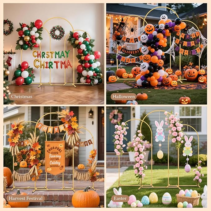 Metal Arch Backdrop Stand Set of 3(6 ft, 5 ft, 4 ft) Party Arch Stands for Wedding, Birthday, Baby Shower, Bridal Shower, Balloon Arched Frame for Garden Decor, Gold Floral Arches, 3 Pieces