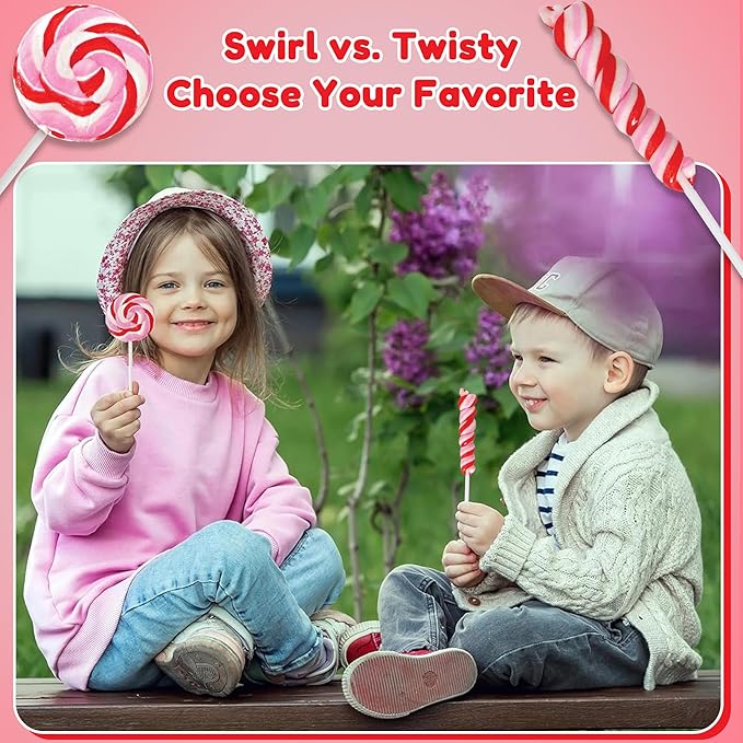 24 Red, Pink and White Lollipops Individually Wrapped - 18g Swirl and 12g Twisty Suckers