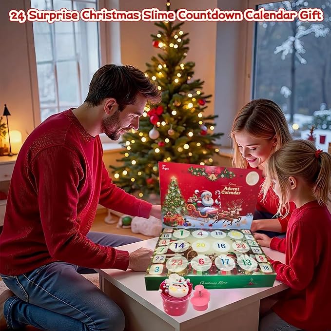Advent Calendar 2025 Slime-Christmas Countdown Calendar - 24 Days of Surprises with DIY Slime Kit - Funny Christmas Slime Gifts Toy for Kids 4 5 6 7 8 9 10 11 12 Year Old Toddlers Girls Tweens