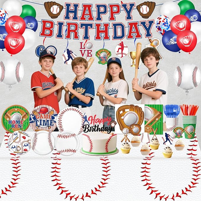 Oigco 3 PCS Baseball Tablecloth — Baseball Party Decorations — Sports Disposable Table Covers for Boys Sports Birthday Party, Team Game Day, Outdoor Picnic, 54 x 108 Inch