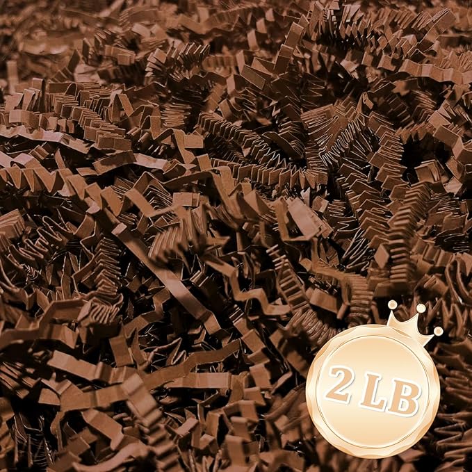 2 LB Brown Crinkle Cut Paper Shred Filler Great for Gift Wrapping, Brown Basket Fillers, Birthday, Gift Wrapping, Anniversary, Halloween Thanksgiving Christmas Party Decor Filling Supplies