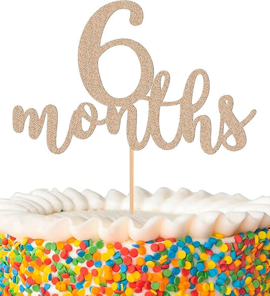 6 Months Cake Topper - Golden Glitter 1/2 Birthday Cake Decorations, Perfect for Baby Shower/Gender Reveal Party/Baby Party Photo Booth Props (Rose Gold)