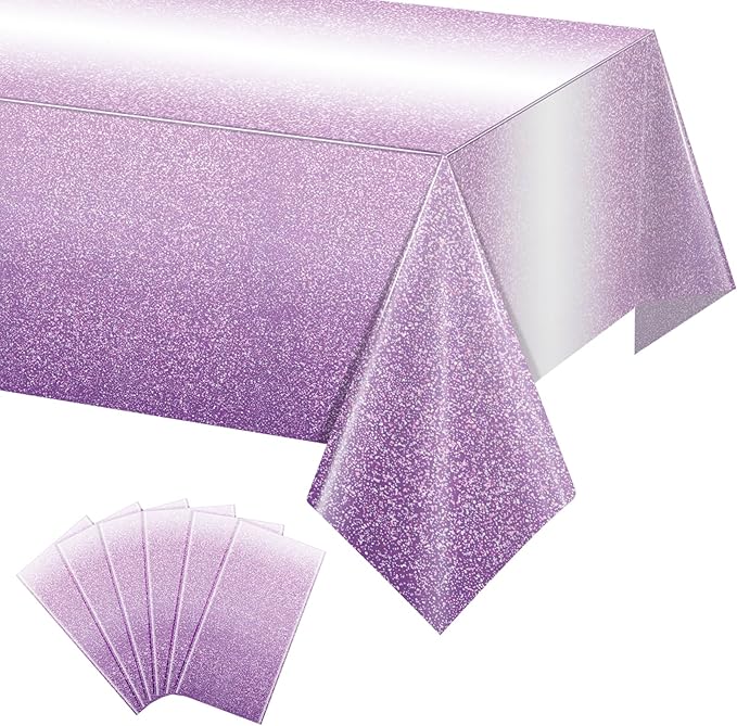 6 Pack Ombre Plastic Tablecloth for Parties, Gradient Pastel Purple Disposable Tablecloths for Rectangle Tables, Sprinkle Table Cover for Wedding Birthday Anniversary Party, 54 x 108Inch