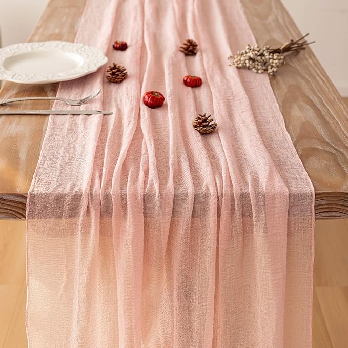 Pink Table Runner Cheese Cloth Rustic Gauze Cheesecloth Table Runner 120 Inch 10 FT for Wedding Baby Shower Bridal Shower Party Sheer Boho Home Tea Party Decorations