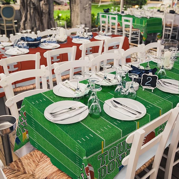 Gatherfun 2-Pack Football Decorations – Touchdown Tablecloth Set, 54x108 Disposable Plastic Covers for Game Party, Birthday Party & Football-Themed Favors