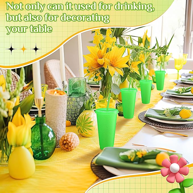 Honeydak 60 Pack Tumbler with Straw and Lid Bulk Cups for Gifts Glitter Plastic Coffee Cups 24-27 oz Reusable Water Bottle Iced Coffee Travel Mug Party Favors for Birthdays Travel (Fluorescent Green)