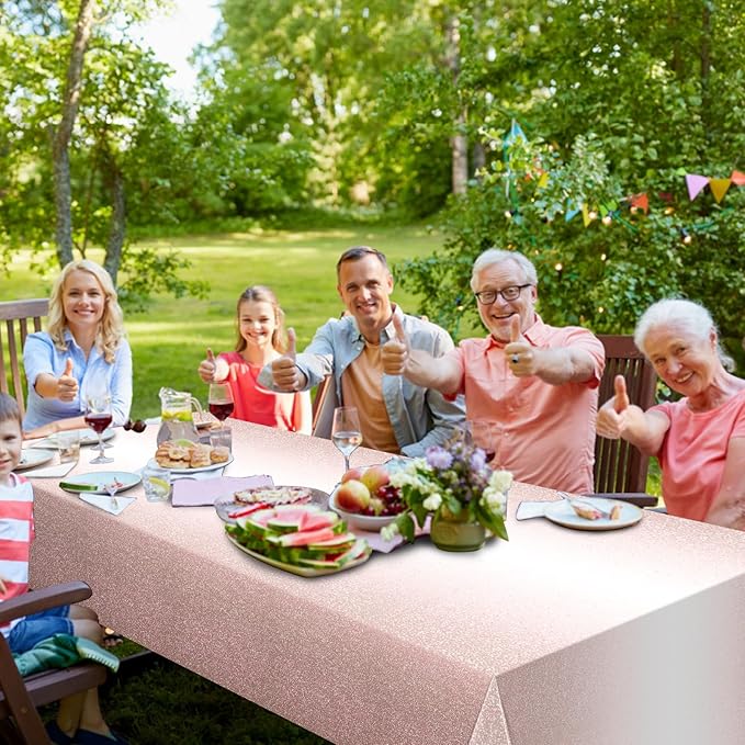 6 Pack Ombre Rose Gold Plastic Tablecloth for Parties, Gradient Pastel Rose Gold Disposable Tablecloths for Rectangle Tables, Light Pink Sprinkle Table Cover for Wedding Birthday Party, 54 x 108 Inch
