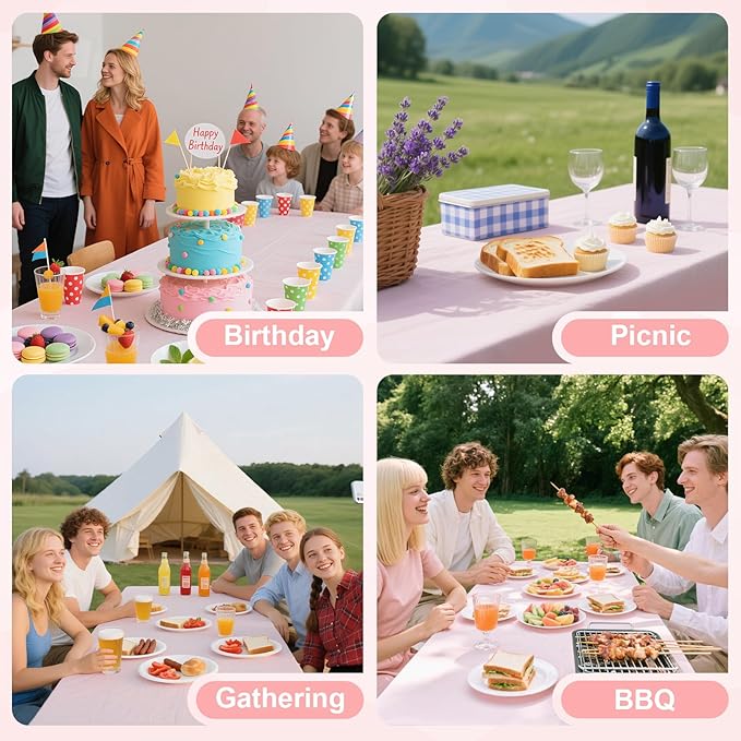 12 Pack Plastic Light Pink Tablecloth, Disposable Scalloped Edge Table Cloth Waterproof Rectangle Pink Table Cover for Birthday Bridal Wedding Baby Shower, 54 X 108 Inch