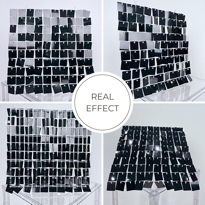 Shimmer Wall Sequin Backdrop, 48pcs Square Shimmer Wall Sequin Backdrop, DIY Party Shiny Decor for Wedding, Birthday, Anniversary, Graduation, Holiday&Home Background Supplies (Black)