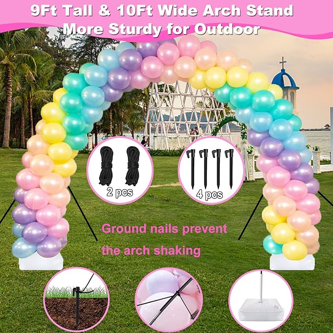 Balloon Arch Kit and Balloon Pump Electric, 10ft Wide Adjustable Balloon Arch Stand With 100Balloons 2Balloon Stands For Wedding Anniversary Birthday Mother's Day Party Decoration Graduation Ceremony