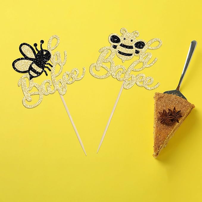 24Pcs Bumble Bee Cupcake Toppers Glitter Oh Babee Cupcake Picks Oh Baby Cupcake Pick Decorations for Bee Theme Baby Shower Kids Birthday Party Decorations Supplies