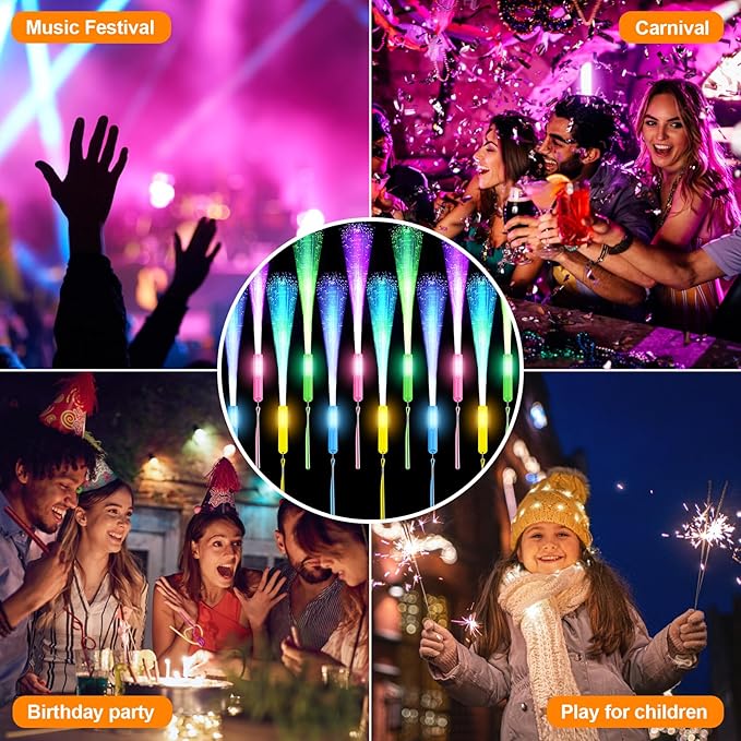 72 Pieces Fiber Optic Wands Colorful Glow Sparklers Sticks Bulk LED Wedding Concert Flashing Stick with 3 Flashing Models Extra Long Light Up Wand for Party Fireworks Favors Danc Clubs Decorations