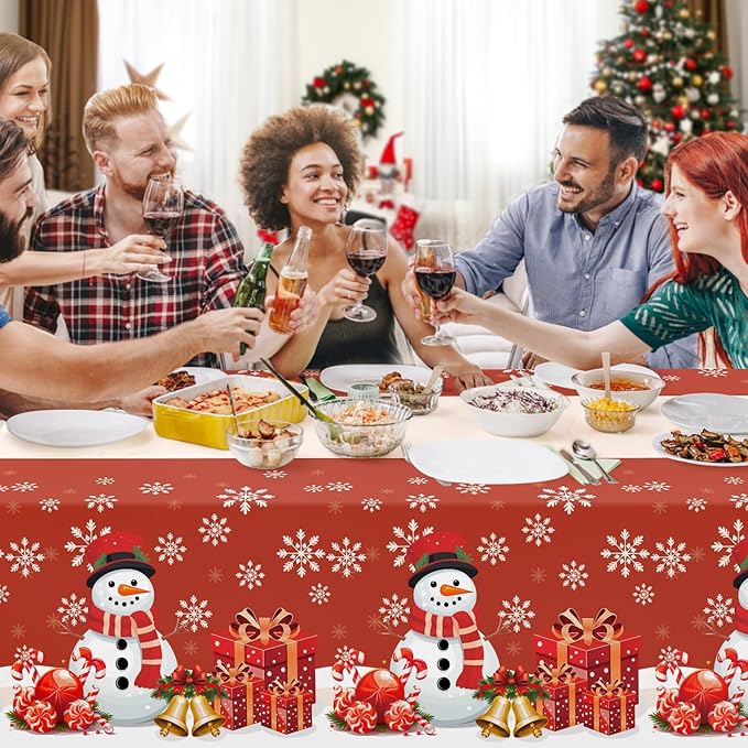 Childom 3 Pack Christmas Tablecloths,Disposable Plastic Tablecloths 54" x 108" Christmas Decorations,Xmas Snowman Table Cloths for Party Supplies,Plastic Table Covers for Home,Dinner,Indoor or Outside
