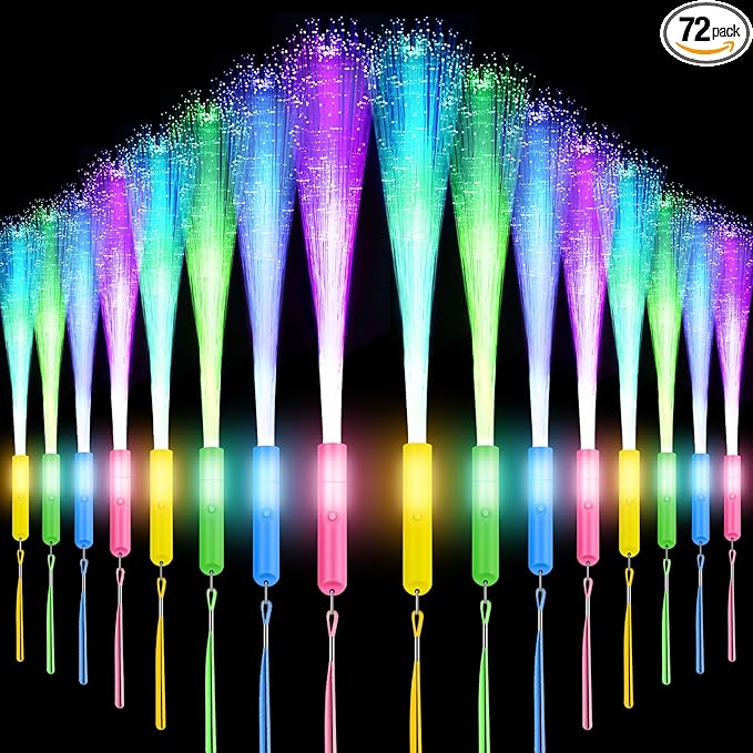 72 Pieces Fiber Optic Wands Colorful Glow Sparklers Sticks Bulk LED Wedding Concert Flashing Stick with 3 Flashing Models Extra Long Light Up Wand for Party Fireworks Favors Danc Clubs Decorations