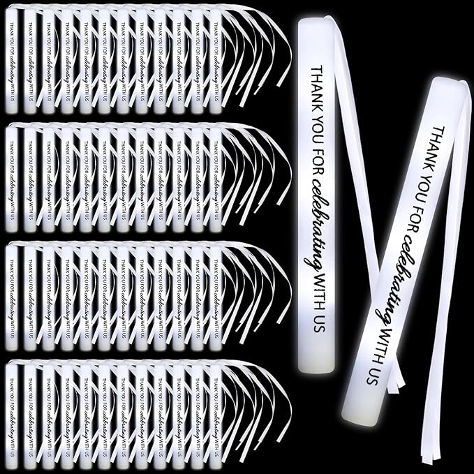 50 Pack White LED Party Foam Light Sticks Batons with Triple Ribbon Wedding Thank You Celebrating Wands 3 Color Lighting Modes for Guests Send Off, Christmas, Festivals, Birthday Party