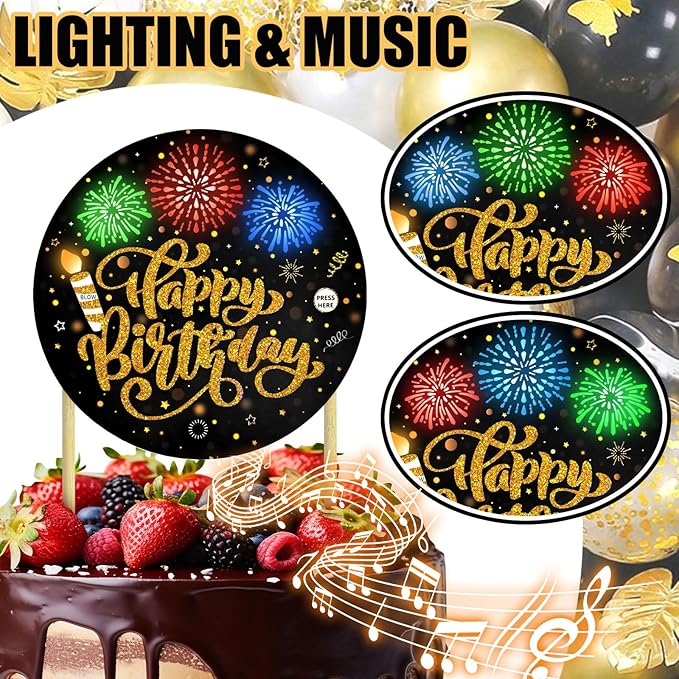 Birthday Cake Toppers，with Light and Music, Blowable，Birthday candles，Fabulous Cake Decoration for girl or Women– Plays Hit Song 'HAPPY Birthday' (Black Gold)