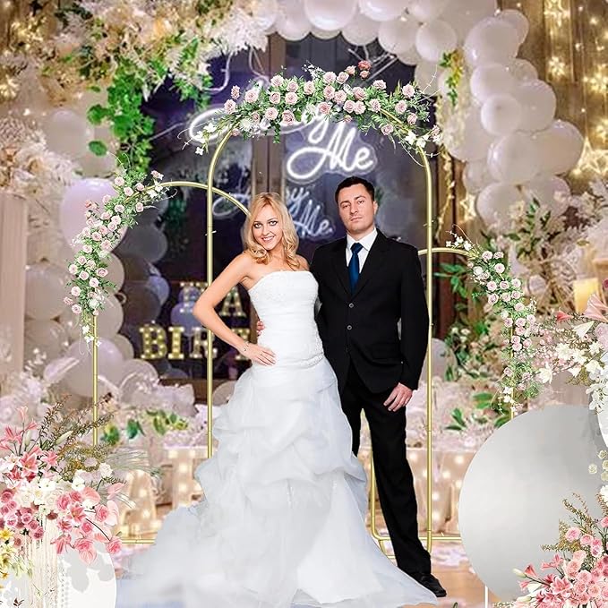 Wedding Arch Backdrop Stand 7.2FT, 6.6FT, 6FT Set of 3 Gold Metal Wedding Arch Stand for Wedding Birthday Party Ceremony Baby Shower Garden