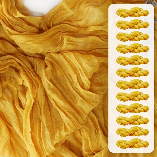 FEXIA 12 Pack Gold Table Runner 35x120 Inches for Summer Decor Baby Shower Decoration Gauze Rustic Table Runner for Wedding Party First Communion Centerpiece Engagement Bridal Shower Boho Decoration