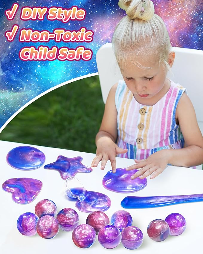 24 Pack Galaxy Slime Party Favors, Non-Sticky, Stress Relief Treasure Box for Classroom Prizes Party Supplies, Student Gifts Goodie Bags Stocking Stuffers for Kids Boys Girls