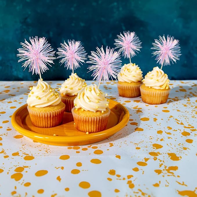 Gyufise 30Pcs Foil Firework Cupcake Toppers Sparkle Tinsel Cake Toppers Tinsel Drink Cake Decoration Cocktail Picks for Birthday Wedding Graduation Party Supplies Laser Pink